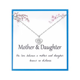 Mother Day Gift Mother in Law Gifts Mother Daughter Necklace New Mom Gift Rhinestone Interlocking Heart Necklace
