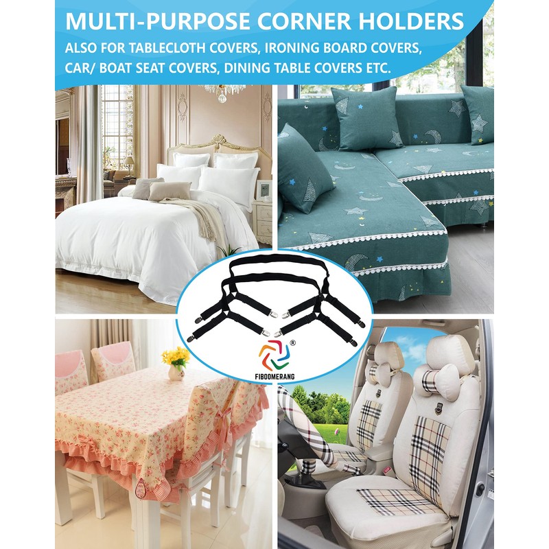 FIBOOMERANG FIBOOMERANG Bed Sheet Straps - Crisscross Fitted Sheet Clips