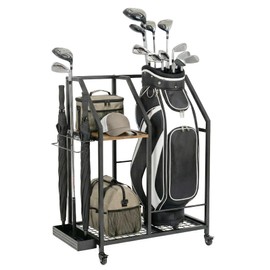 VonDream Golf Storage Organizer for Garage, Golf Bag Storage Rack with Wheels, Mobile Golf Club Rack for Garage, Heavy Duty Golf Bag Holder Stand with Rolling Wheels & Multi Storage
