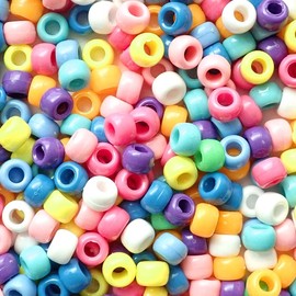 Bright Opaque Mix Pony Beads, Made in USA, 6 x 9mm, Plastic Beads for Banners, Concert Festival Bracelets, Necklaces, Key Chains & Jewelry, Hair braiding, Arts & Crafts, Bulk 700 Beads
