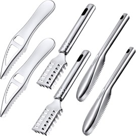 Mudder 6 Pieces Fish Scaler Remover Brush Stainless Steel Sawtooth Scarper Remover with Handle Multi-functional Bottle Opener for Kitchen Tool Faster and Easier Fish Scales Skin Removing Peeling