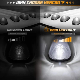 HERCOO Smoke Roof Cab Marker Lights Lens w/LED Assembly Aftermarket Replacement Compatible with F150 F250 F350 F450 F550 Super Duty (Qty:5)