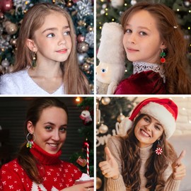 13 Pairs Christmas Earrings Women's Christmas Pendant Bow Knot Snowflake Bell Reindeer Earrings Women Girls Cute Christmas Gifts for Christmas Parties Christmas, Alloy Steel