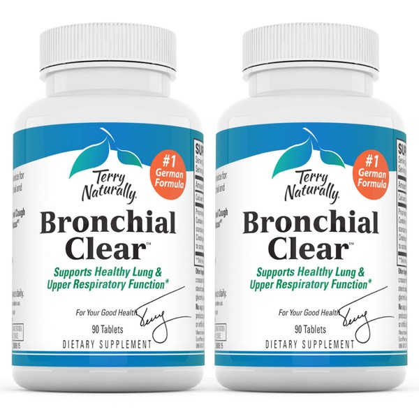 Terry Naturally Bronchial Clear - 90 Tablets - Pack of 2 - Soothing Lung & Upper Respiratory Function Support - Non-Drowsy, Non-Jittery - Non-GMO, Gluten Free - 180 Total Servings