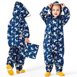 Baogaier Girls' Rain Suit, Waterproof Rain Overall, Children's Raincoat, Rain Jacket, Lightweight, Without Lining, Animal Prints Overalls, One-Piece Outwear, Rainwear for School, Hiking, 1-9 Years