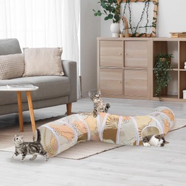 Hedgeink Cat Tunnel S-Shape Peekaboo Cat Cave with Toys Tunnels for Indoor Cats Foldable Rabbit Play Tubes for Guinea Pig, Ferret, Hamster Puppy, Bunny, Kitten, Brown cat