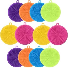 Silicone Dish Scrubber, 12 Count Silicone Sponge Dish Brush, Food Grade BPA Free Reusable Rubber Sponges Dishwasher Safe and Dry Fast, for Kitchen Dis