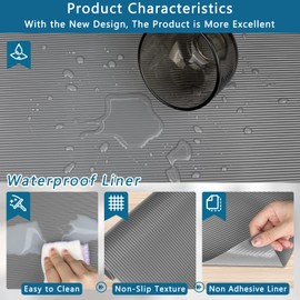 Kitchen Shelf Liner Drawer Liners, Non-Adhesive Refrigerator Liners Waterproof Fridge Mats with Strong Durable Kitchen Cabinets Mat for Drawers, Shelves, Pantry, Gray, 17.5 x 236.2 inches