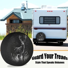 Realistic Deer Nature RV Tire Cover - Weatherproof & Dustproof Universal for CRV SUV Camp Travel Trailer 14 Inch