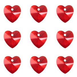 Cheriswelry 100pcs Red Heart Faceted Glass Pendants Love Heart Dangle Charms Beads for Jewellery Bracelet Making Hole:1mm