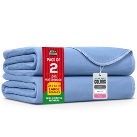 Utopia Bedding Washable Underpads 34" x 52" (Pack of 2), Waterproof Reusable Heavy Absorbency Incontinence Bed Pads for Adults, Kids, Elderly and Pets, Bedwetting Pads for Sofa and Couch (Blue)