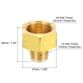 PATIKIL 1/2 SAE Male x 5/8 SAE Female Brass Light Pipe Fitting 2 Pack Pipe Fitting Reducer Gas Adapter Hex Coupling with PTFE Tape for Plumbing HVAC