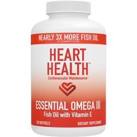 Heart Health Essential Omega III Fish Oil with Vitamin E – High EPA & DHA for Heart, Triglyceride & Blood Flow Support, Lemon Oil, Gluten-Free, Non-GMO, 60 Servings