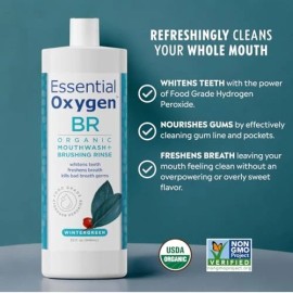 Essential Oxygen Organic Mouthwash 32 Fl Oz Whitening Breath Freshening Alcohol Free Vegan