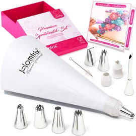 Homtrix Icing Bag Set - Large Reusable Piping Bag with 7 Large Piping Nozzles and Adapter for Decorating Cakes, Cupcakes and Cakes - Piping Bags Set Reusable + Brochure