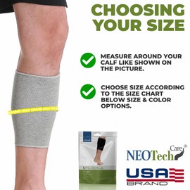 NeoTech Care Calf Compression Sleeve for Calves Support or Shin Splint (Gray Color, Size M, 1 Unit)