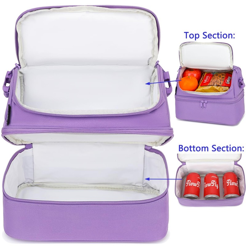 FlowFly Double Decker Cooler Insulated Lunch Bag Large Tote for