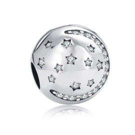 Clip Stopper Charm 925 Sterling Silver Lock Charm Spacer Charm Moon Charm Star Charm for Bracelet (B)