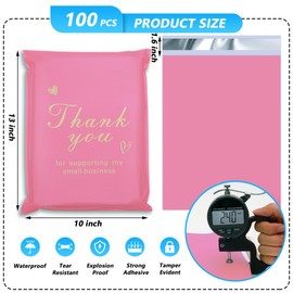 Jowlroel Thank You Poly Mailer 10x13 Inch 100 Pcs, Waterproof and Tear-Resistant Shipping Bags for Clothing, Strong Mailing Bags with Self-Seal, Cute Packaging Bags for Small Business - Pink