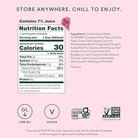 OLIPOP Prebiotic Soda Pop, Raspberry Sherbet, Pantry Pack Packed with Prebiotics, Fiber, and Botanicals, Gluten Free, GMO Free, 12oz (12-Cans) (Packaging May Vary)