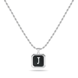 LUXEJEW Gifts for Men - Letter J Initial Necklace for Men Boys Silver Initial Pendant Necklace Stainless Steel Rope Chain Male Women Jewelry Valentines Day Gifts Him Boyfriend Birthday Gifts for Men