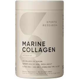 Sports Research Marine Collagen Peptides Powder - Sourced from Wild-Caught Fish, Pescatarian Friendly, Keto Certified & Non-GMO Verified - Easy to Mix in Water or Juice! (34 Servings)