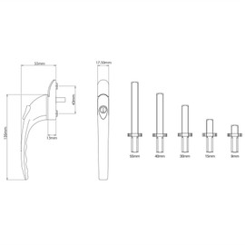 Polished Gold - UPVC Universal Inline Espag Lockable Window Handle Smart Spindle