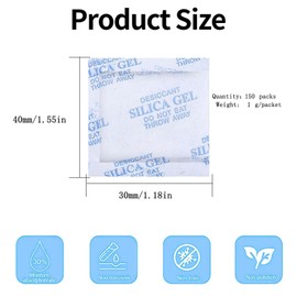 1 Gram x 150 Packs Silica Gel Sachets, Silica Gel Packets, Desiccant Bags, Silica Gel Dehumidifier Bags, Moisture Absorber Sachets Bags, Desiccant Dehumidifiers for Cars Home Books Clothes Storage