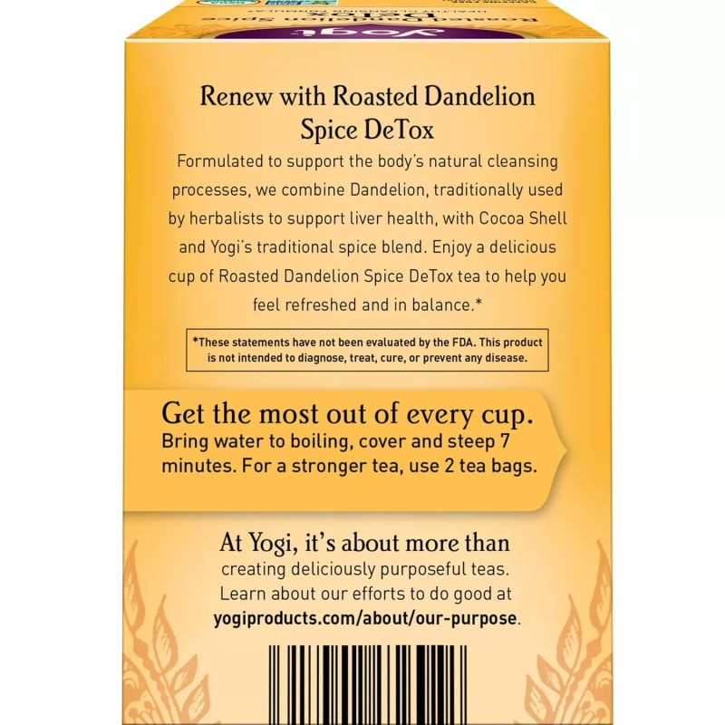 Yogi Tea Organic Roasted Dandelion Spice Detox 16 Ct