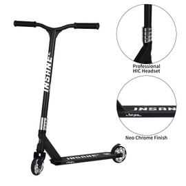 Pro Stunt Kick Scooter with Freestyle BMX Handlebars, Trick Scooter, with 110mm Wheels & ABEC-9 and 88A high Elastic PU Wheels with Aluminum hubs(Black)
