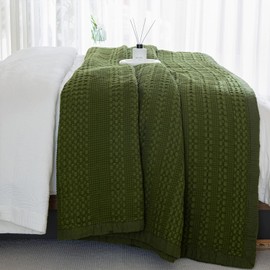 Sanracie 100% Cotton Oversized King Bedspread Quilt(128"x120"),Olive Green Waffle Quilt Coverlet Set 3Pcs Extra Large King Quilt Bedding Set,Farmhouse Coverlet Quilt Set Shabby Vintage Chic Bedding
