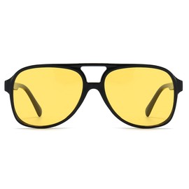NIDOVIX Polarized Classic Vintage Aviator Sunglasses for Men Women Large Frame Retro 70s Sunglasses (Black/Clear Yellow)
