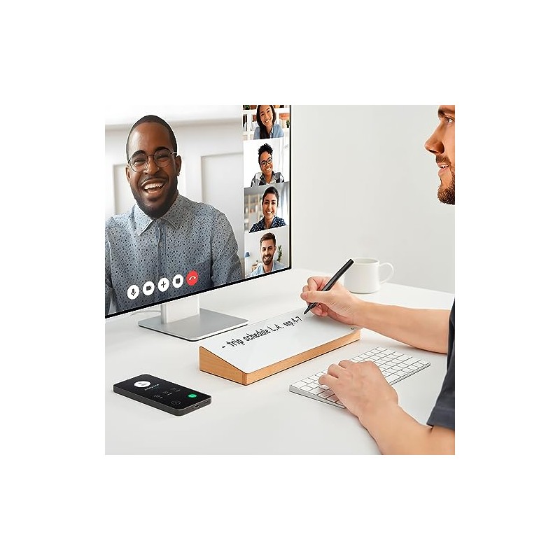 Aesthetic Glass Desktop Whiteboard with Wooden Organizer