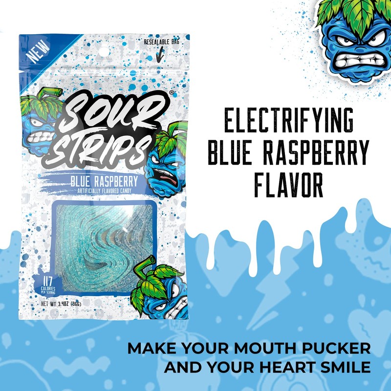 Sour Strips Blue Raspberry, 3.7 Ounce (Pack of 3)