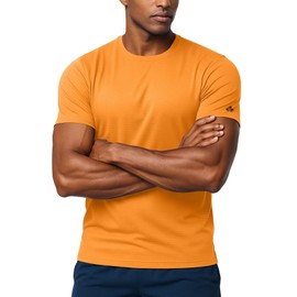 Zengjo Mens Running Shirts Quick Dry Lightweight Moisture Wicking Short Sleeve Gym Workout Athletic Tee(Orange,Large)
