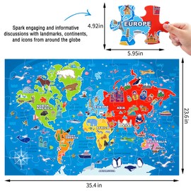 Jumbo Floor Puzzle for Kids,World Map Jigsaw Geography Puzzles,48 Piece Globe Atlas Puzzle with Continents,United States Puzzle for Ages 3-5,Preschool Learning Toys Gift for 4-8 Years Old