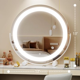 Gvnkvn 12" Vanity Mirror with Lights, LED Makeup Mirror, Large Round Mirror Lighted Makeup Mirror, Smart Touch Control 3 Colors Dimmable Mirror 360°Rotation White