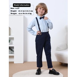 A&J DESIGN Ropa para Bebé Niño, Traje de Mangas Largas con Camisa, Pantalones y Tirante, Azul Marino, 5-6 Años