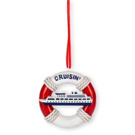 The Bridge Collection Cruisin Cruise Ship Christmas Ornament with Red & White Life Preserver Nautical Boat Travel Ornament for Cruise Vacation