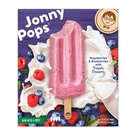 JonnyPops Raspberries Blueberries and Cream Smoothie Pops, 2.06 Fluid Ounce - 4 count per pack -- 6 packs per case.