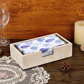 Sumnacon Guest Towel Holder for Bathroom, 9.9" x 5.6", Natural Travertine Guest Towel Napkin Holder Rectangle Paper Hand Towel Tray, Flat Dinner Napkin Holder for Table, Countertop, Bathroom Vanity