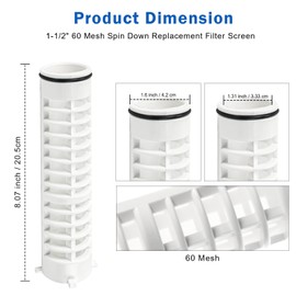 1-1/2" 60 Mesh Spin Down Sediment Replacement Water Filter Screen, Spin Down 60 Sediment Filter Replacement for Rusco Vu Flow filter for Well Pump and Sprinkler Irrigation Filter System