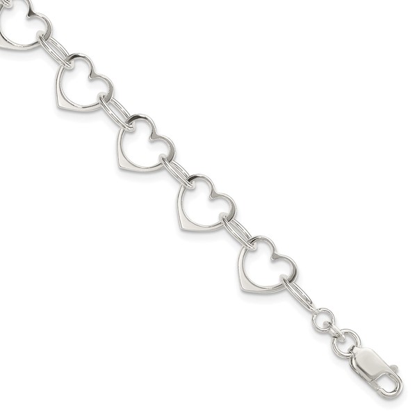 IceCarats 925 Sterling Silver Heart Love Link Chain Charm Bracelet
