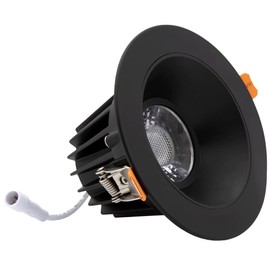 Maxxima 4 in. Ultra Thin Recessed Anti-Glare LED Ceiling Downlight - Canless IC Rated, 1050 Lumens, 5 CCT 2700K/3000K/3500K/4000K/5000K, Dimmable, Round Black Trim, 90 CRI, J-Box Included