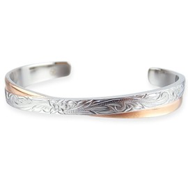 Aloha lokahi Hawaiian Jewelry Hawaiian Bangle Stainless Steel Surgical Stainless Steel Cross Plumeria Scroll Rose Gold, Metal, No Gemstone