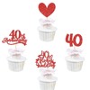24Pcs 40th Ruby Wedding Anniversary Cupcake Toppers, Red Glitter Heart