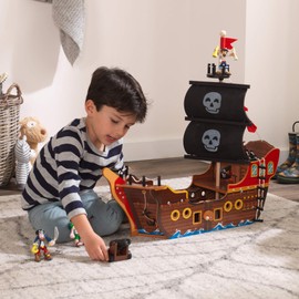 KidKraft Adventure Bound™: Wooden Pirate Ship Play Set with Lights and Sounds, Pirate Figures, 8 Pieces Included, Gift for Ages 3+