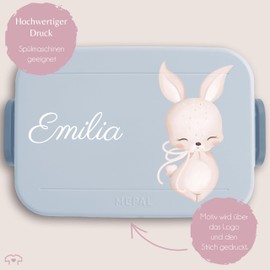 Kinder Bento Box Midi Lunchbox für Mepal Bentobox - Hasen - Süßer Hase Kaninchen Langohr Osterhase Waldtier - 900 ml - Hellblau - brotdose mädchen kindergarten bunny brotbüchse