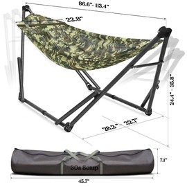 Tranquillo Uniki 550 lbs Capacity Hammock 3-Year Warranty Hammock Stand, Revolutionary 30s Folding Camping Hammock With Stand, Portable Hammock for Indoor Outdoor, Instant Setup No Screws Needed, Camo