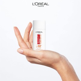 L'Oréal Paris Revitalift Clinical Anti-UV Gesichtsflüssigkeit SPF 50+ Sonnenschutz mit Netlock Technologie Formel mit Vitamin C Antioxidant und Anti-Aging-Wirkung Ultraleicht - 2 Flaschen à 50 ml